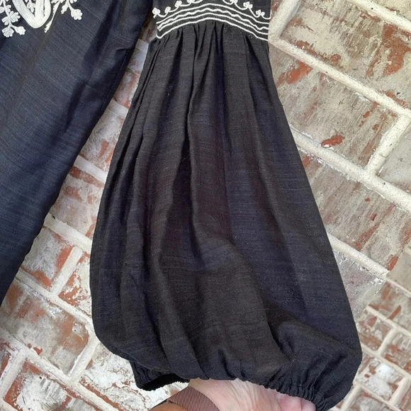 Joie Jaclyn Black 100% Silk Embroidered Balloon Sleeved Dress - Picture 4 of 10